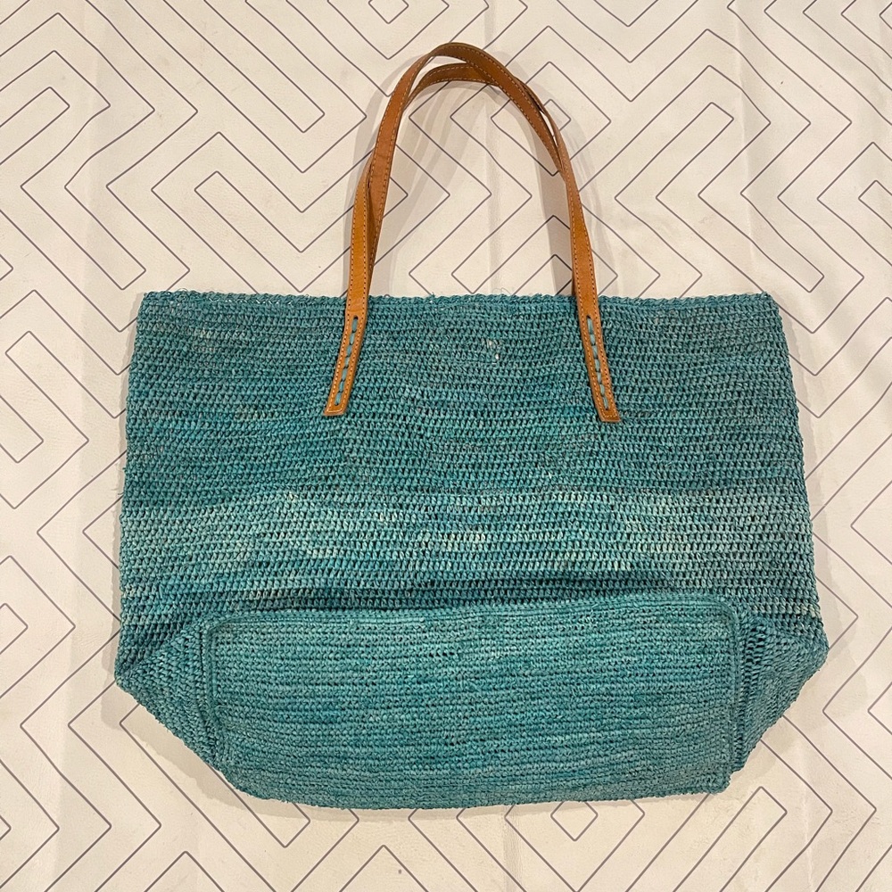 Mar Y Sol Turquoise Raffia Shoulder Tote